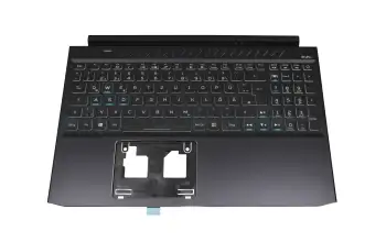 Clavier incl. topcase DE (allemand) noir/noir avec rétro-éclairage (câble de raccordement 16mm) original pour Acer Predator Helios 300 (PH315-53)