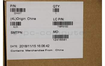 Lenovo 02HK817 COVER LCD Cov,BK,FHD,w/Cam,Plastic