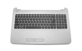 Clavier incl. topcase DE (allemand) noir/argent avec inscription blanche sur le clavier, structure de lignes sur la surface du boîtier original pour HP 255 G5