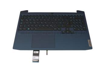 Clavier incl. topcase DE (allemand) noir/bleu avec rétro-éclairage original pour Lenovo IdeaPad Gaming 3-15IMH05 (81Y4)