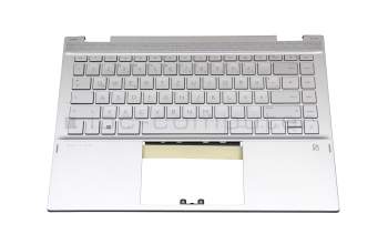 Clavier incl. topcase DE (allemand) argent/argent avec rétro-éclairage original pour HP Pavilion x360 14-dw1000