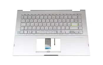 Clavier incl. topcase DE (allemand) argent/argent avec rétro-éclairage original pour Asus VivoBook Flip 14 TP470EA