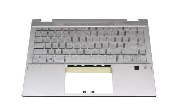 Clavier incl. topcase DE (allemand) argent/argent avec rétro-éclairage Empreinte digitale / Rétroéclairage original pour HP Pavilion x360 14-dw1000