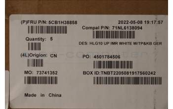 Lenovo 5CB1H38858 COVER Upper Case ASM_GER C 82S9 WHT