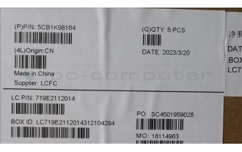 Lenovo 5CB1K98184 COVER Upper Case ASM_KOR L83AS A/G