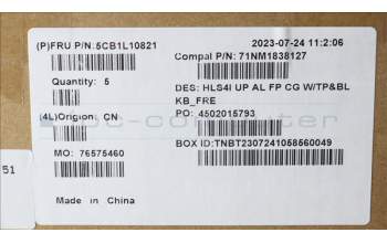 Lenovo 5CB1L10821 COVER UpperCase_FRA C82XD FP CG BL AL