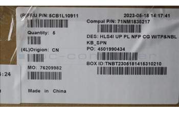 Lenovo 5CB1L10911 COVER UpperCase_SPA C82XD NFP CG NBL PL