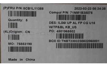 Lenovo 5CB1L11358 COVER UpperCase_ENG C82XF FP CG BL AL