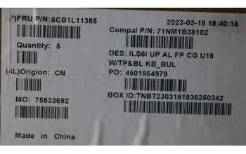 Lenovo 5CB1L11385 COVER UpperCase_BUL C82XF FP CG BL AL