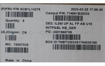 Lenovo 5CB1L14275 COVER UpperCase_GER C82XF FP AB BL AL