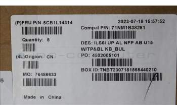 Lenovo 5CB1L14314 COVER UpperCase_BUL C82XF NFP AB BL AL