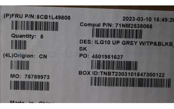 Lenovo 5CB1L49808 C-Cover with keyboard, Czech/Slovakian, Backlight, UK