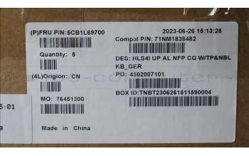 Lenovo 5CB1L69700 COVER UpperCase_GER C82XD NFP CG NBL AL