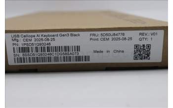 Lenovo 5D50U84776 AI Keyboard External, USB, Danish, Black