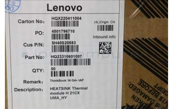 Lenovo 5H40S20583 HEATSINK Thermal module H 21CX UMA_HY