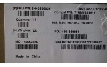 Lenovo 5H40S20835 HEATSINK Heatsink C 82XF P28 KIPO