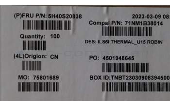 Lenovo 5H40S20838 HEATSINK Heatsink C 82XF U15 ROBIN