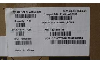 Lenovo 5H40S20869 HEATSINK Heatsink C 82XE ROBIN