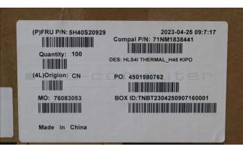 Lenovo 5H40S20929 HEATSINK Heatsink C 82XD H45 KIPO