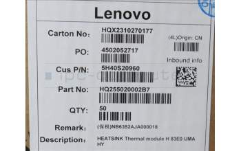 Lenovo 5H40S20960 HEATSINK Thermal module H 83E0 UMA HY