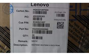 Lenovo 5H40S21007 HEATSINK HEATSINK H 83CV PEAK