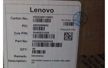 Lenovo 5H40S21039 HEATSINK Heatsink H 83DR UMA AMD PK
