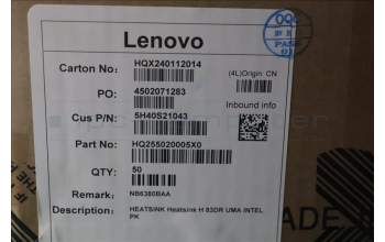 Lenovo 5H40S21043 HEATSINK Heatsink H 83DR UMA INTEL PK
