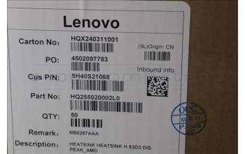 Lenovo 5H40S21068 HEATSINK HEATSINK H 83D3 DIS PEAK_AMD