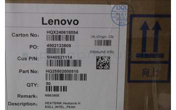Lenovo 5H40S21114 HEATSINK Heatsink H 83DJ_INTEL_PEAK