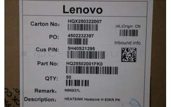 Lenovo 5H40S21295 HEATSINK Heatsink H 83KR PK