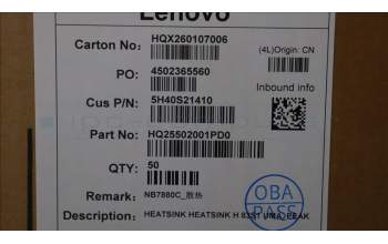 Lenovo 5H40S21410 HEATSINK HEATSINK H 83S1 UMA_PEAK
