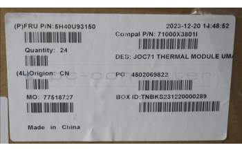 Lenovo 5H40U93150 HEATSINK UMA Thermal Module