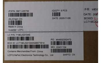 Lenovo 5M11J05756 MECH_ASM FRU KBD CCV TC BL (PMX) US BK