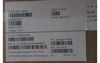 Lenovo 5M11N94217 MECH_ASM FRU KB SLV BL(CHY)UK Bk