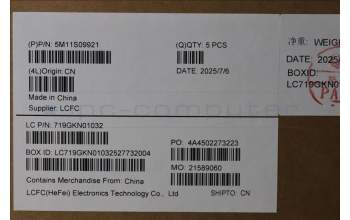 Lenovo 5M11S09921 MECH_ASM FRU IRL KBD W/C SWS (SRX) UK BK