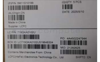 Lenovo 5M11S10188 MECH_ASM FRU KBD CCV HBW BL(Liteon)US BK