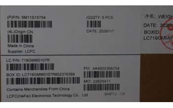 Lenovo 5M11S15754 MECH_ASM BL KB BK MG WW SLV PMX