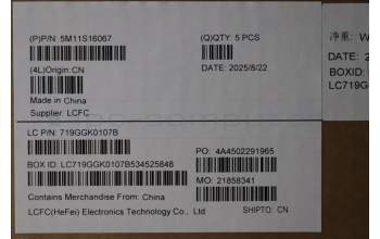 Lenovo 5M11S16067 MECH_ASM BL KB BK WW HBW LTN