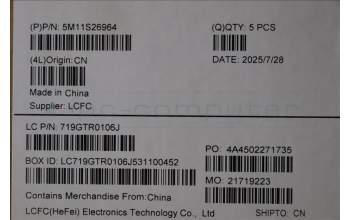 Lenovo 5M11S26964 MECH_ASM FRU KBD WC EST BL(CHY)UK BK