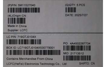 Lenovo 5M11S27040 MECH_ASM FRU KB CCV ENG BL(Chicony)US BK