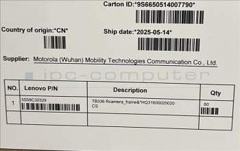 Lenovo 5S58C30329 TB336 Rcamera_frame&*HQ31600020020 CS