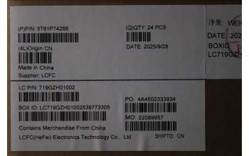 Lenovo 5T61P74266 TOUCHPAD CS25_CP,GLMLR,BK,NONFC,CHY,EL