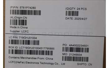 Lenovo 5T61P74280 TOUCHPAD CS25_CP,MLR,BK,NONFC,CHY,EL