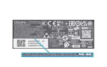 Acer Switch 5 (SW512-52P) original Chargeur 45 watts