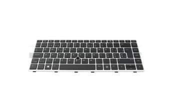 Clavier SF (suisse-francais) noir/argent avec rétro-éclairage et mouse stick original pour HP EliteBook 745 G5