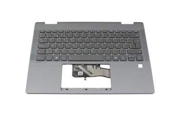 Clavier incl. topcase BE (belge) gris/gris avec rétro-éclairage original pour Lenovo IdeaPad 5x 14Q8X9 (83GH)