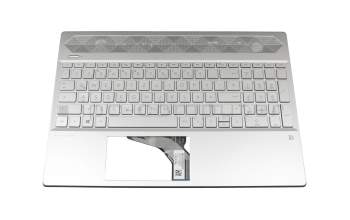 Clavier incl. topcase DE (allemand) argent/argent avec rétro-éclairage (Carte graphique GTX) original pour HP Pavilion 15-cs2400