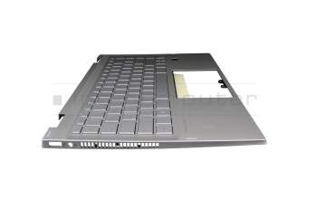 Clavier incl. topcase DE (allemand) argent/argent avec rétro-éclairage Empreinte digitale / Rétroéclairage original pour HP Pavilion x360 14-dw1000