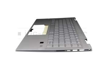 Clavier incl. topcase DE (allemand) argent/argent avec rétro-éclairage Empreinte digitale / Rétroéclairage original pour HP Pavilion x360 14-dw1000