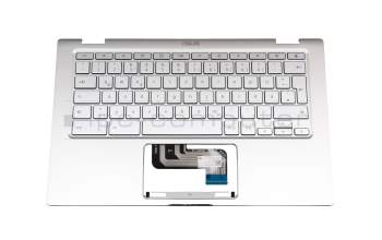 Clavier incl. topcase DE (allemand) argent/argent avec rétro-éclairage original pour Asus Chromebook Flip C434TA